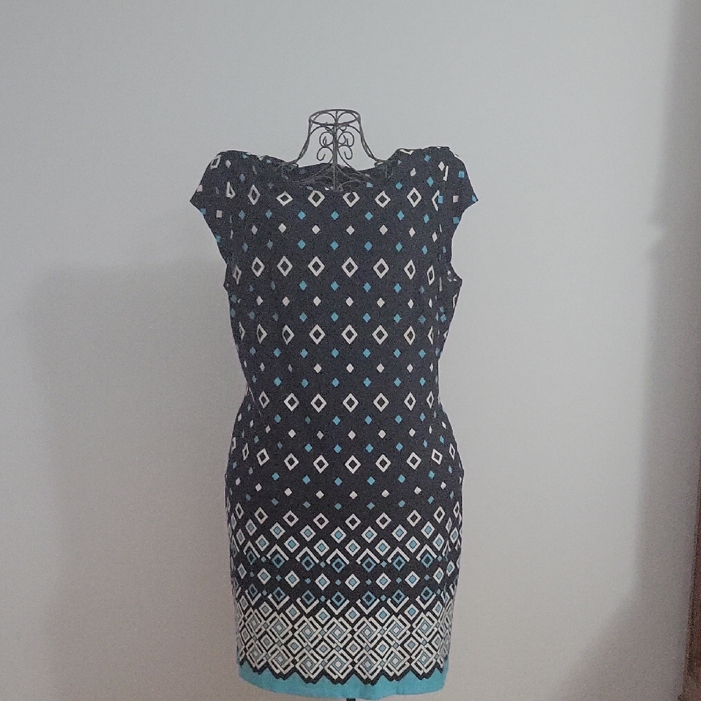 Liz Claiborne Black and Blue Diamond Pattern Mini Dress